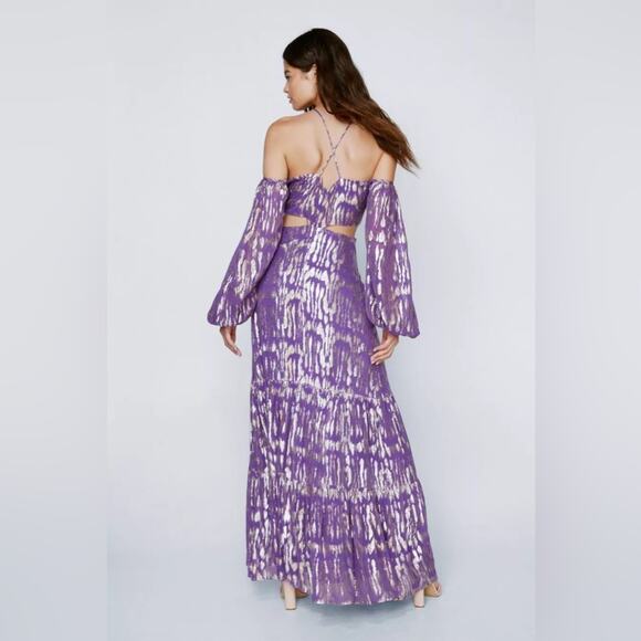 NEW Nasty Gal Purple Metallic Zebra Print Maxi Dress Size 2 - Picture 4 of 9